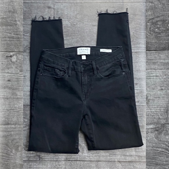 Frame Denim Denim - Frame Le Skinny De Jeanne Black Raw Hem Jeans